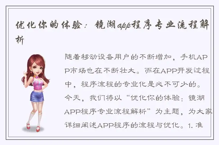 优化你的体验：镜湖app程序专业流程解析