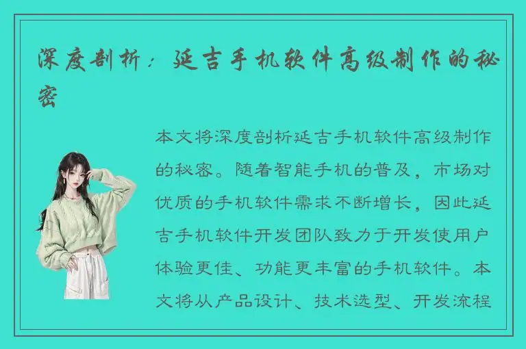 深度剖析：延吉手机软件高级制作的秘密