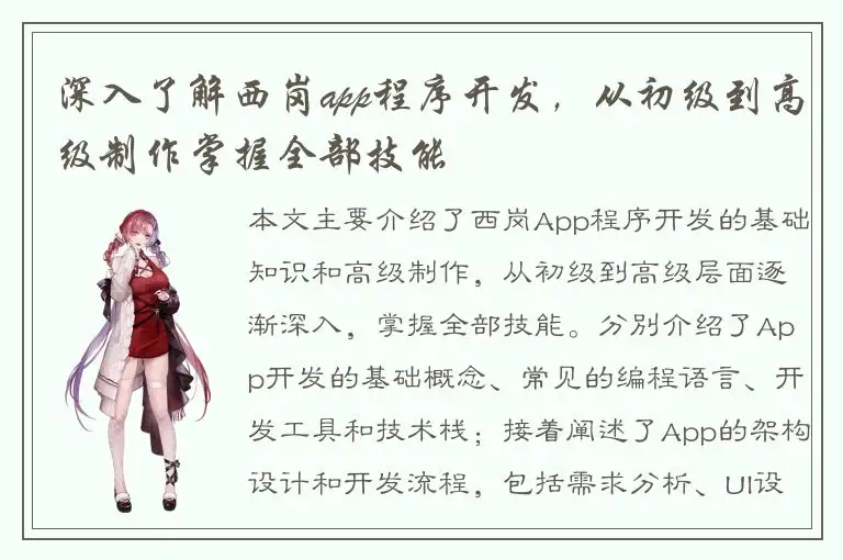 深入了解西岗app程序开发，从初级到高级制作掌握全部技能