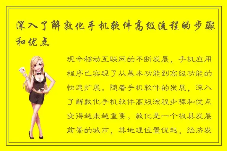 深入了解敦化手机软件高级流程的步骤和优点