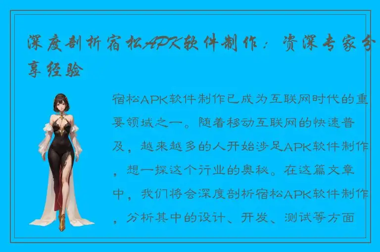深度剖析宿松APK软件制作：资深专家分享经验