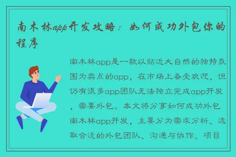 南木林app开发攻略：如何成功外包你的程序