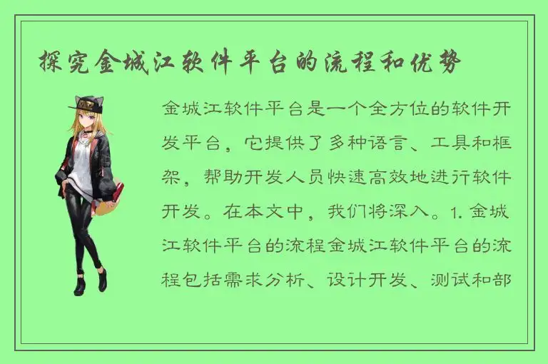 探究金城江软件平台的流程和优势