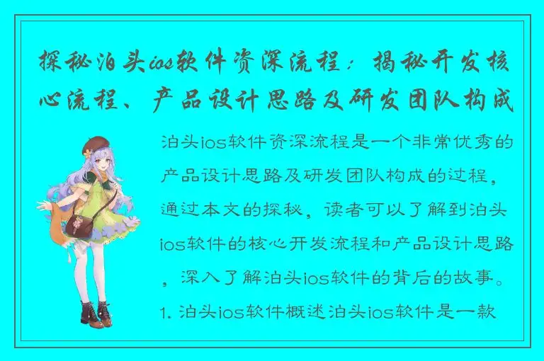探秘泊头ios软件资深流程：揭秘开发核心流程、产品设计思路及研发团队构成
