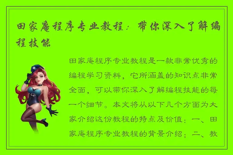 田家庵程序专业教程：带你深入了解编程技能