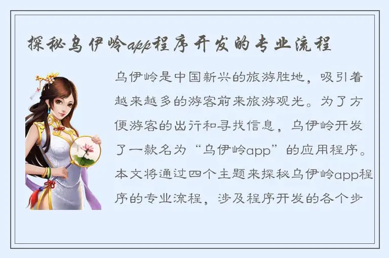 探秘乌伊岭app程序开发的专业流程
