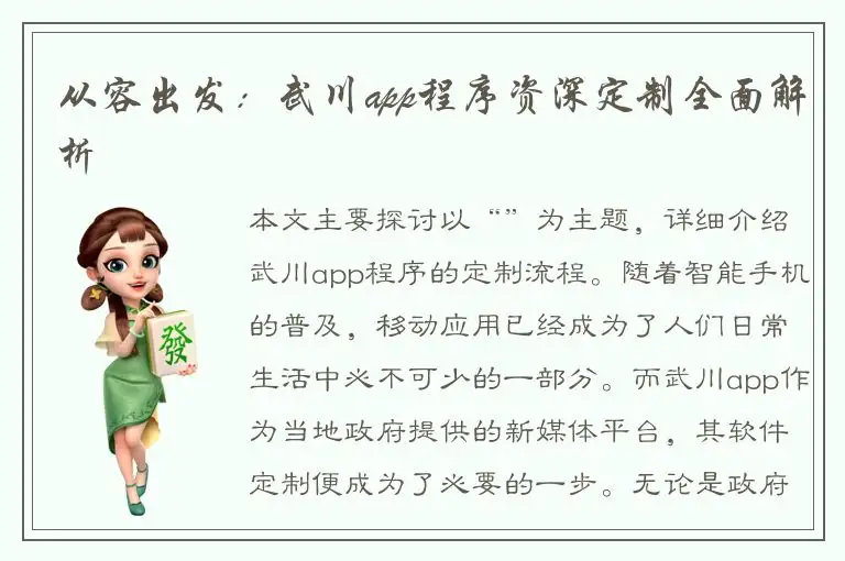 从容出发：武川app程序资深定制全面解析