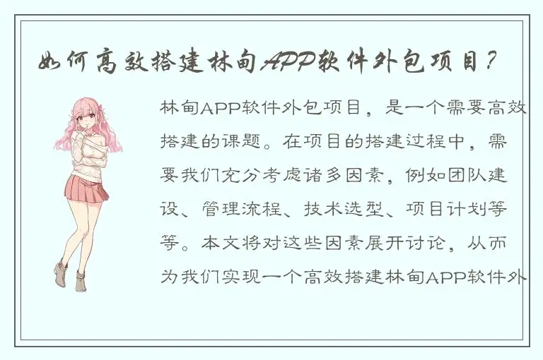 如何高效搭建林甸APP软件外包项目？