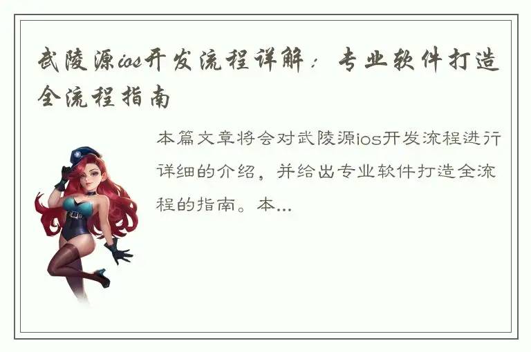 武陵源ios开发流程详解：专业软件打造全流程指南