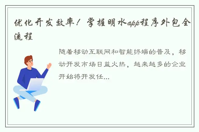 优化开发效率！掌握明水app程序外包全流程