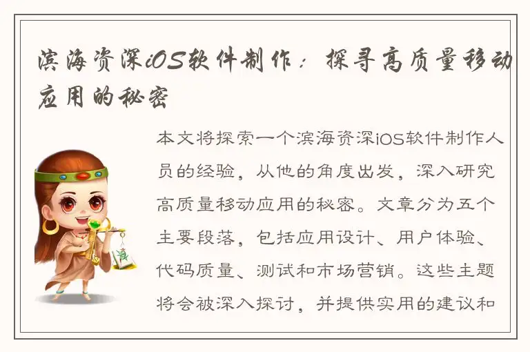 滨海资深iOS软件制作：探寻高质量移动应用的秘密