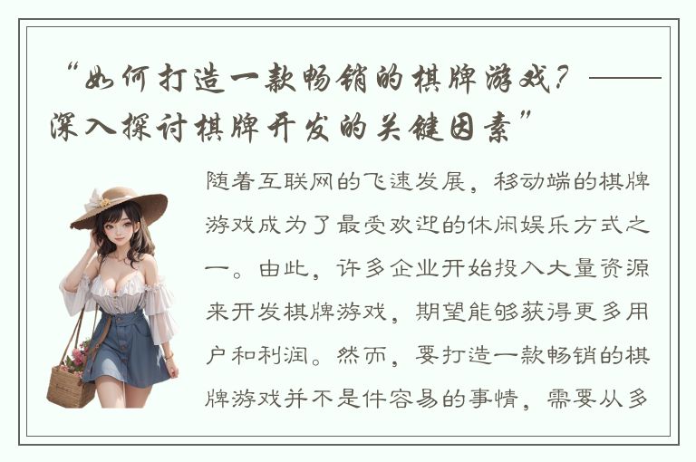 “如何打造一款畅销的棋牌游戏？——深入探讨棋牌开发的关键因素”